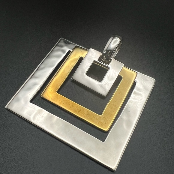 Robert Lee Morris RLM Studio Sterling 925 & Brass Modernist Square Pendant - Picture 10 of 10